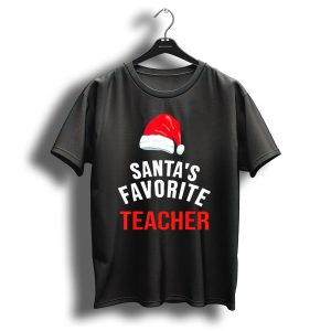 Santas Favorite Teacher Christmas Red Santa Hat T-Shirt