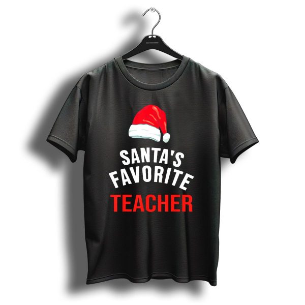 Santas Favorite Teacher Christmas Red Santa Hat T Shirt 1 t shirt 1