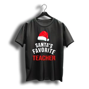 Santa'S Favorite Teacher Christmas Red Santa Hat T-Shirt