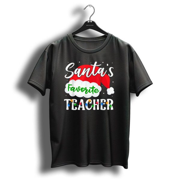 Santas Favorite Teacher Holiday Santa Hat With Christmas Lights T Shirt 1 t shirt 1