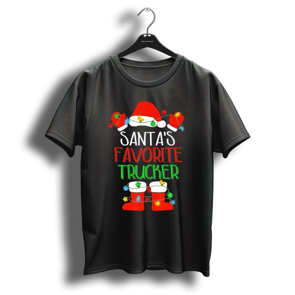 Santas Favorite Trucker Festive Christmas Hat And Boots With Lights T Shirt 1 t shirt 1