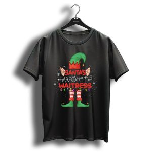 Santas Favorite Waitress Elf Christmas Lights Snowflakes T-Shirt