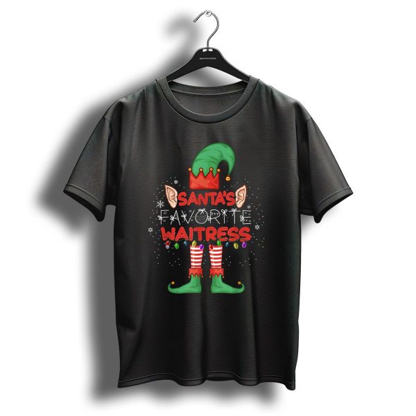 Santas Favorite Waitress Elf Christmas Lights Snowflakes T Shirt 1 t shirt 1