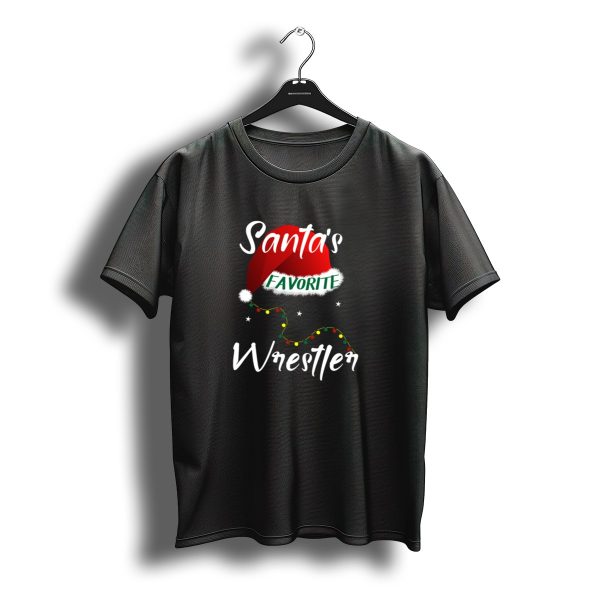 Santas Favorite Wrestler Christmas Hat Lights T Shirt t shirt 1
