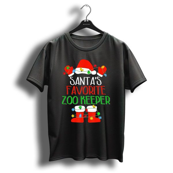 Santas Favorite Zoo Keeper Santa Hat Christmas Holiday Lights T Shirt 1 t shirt 1