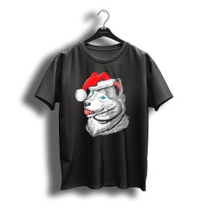 Santa'S Hat Wolf Dog Woofy Christmas Pet T-Shirt