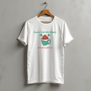 Santa'S Little Helper After Coffee Christmas Mug With Candy Canes And Stars T-Shirt