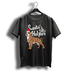Santas Little Helper Pitbull With Christmas Lights T Shirt