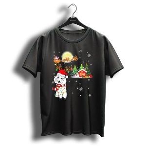 Santas Poodle Reindeer In Christmas Wonderland With Snowflakes And Festive Trees T Shirt