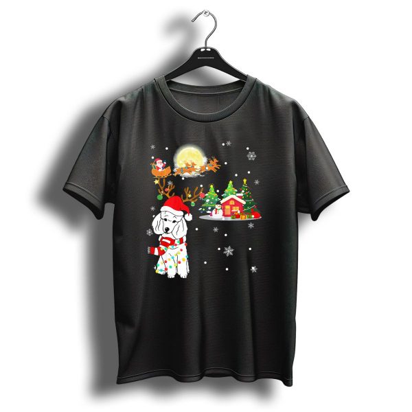 Santas Poodle Reindeer In Christmas Wonderland With Snowflakes And Festive Trees T Shirt 1 t shirt 1