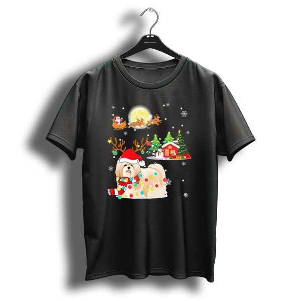 Santas Shih Tzu Christmas Parade With Reindeer Antlers And Festive Lights T Shirt 1 t shirt 1