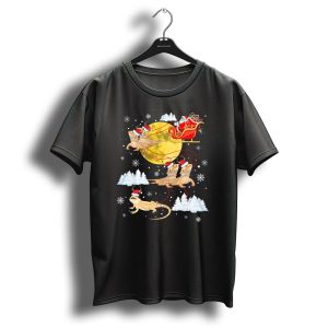 Santas Sleigh Bearded Dragon Christmas Moon Snowflakes T Shirt