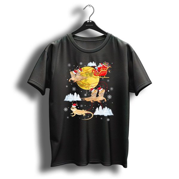 Santas Sleigh Bearded Dragon Christmas Moon Snowflakes T Shirt 1 t shirt 1