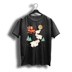 Santa'S Sleigh Bichon Frise Reindeer Christmas Moon Snowflakes T-Shirt