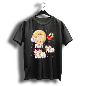 Santas Sleigh Led By Poodle Reindeer Dogs Moonlit Christmas Scene T Shirt