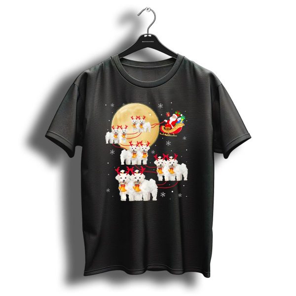 Santas Sleigh Led By Poodle Reindeer Dogs Moonlit Christmas Scene T Shirt 1 t shirt 1