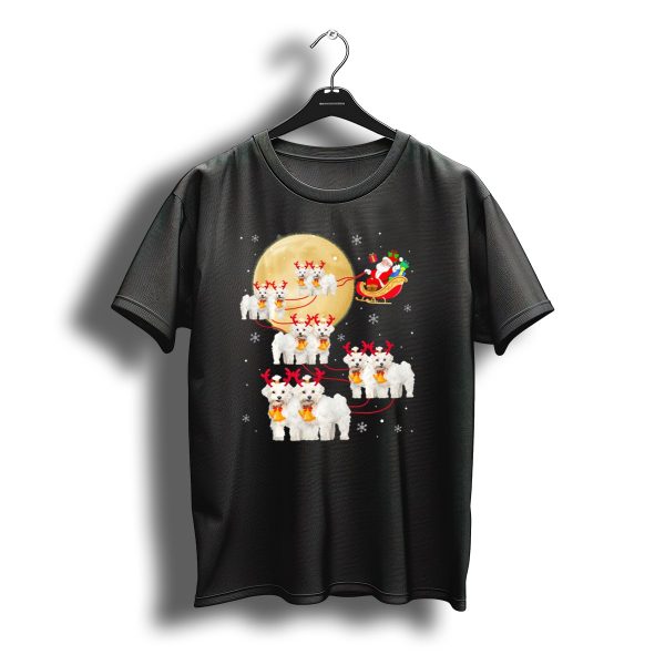 Santas Sleigh Led By Poodle Reindeer Dogs Moonlit Christmas Scene T Shirt t shirt 1