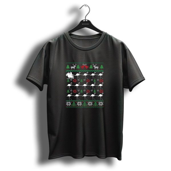 Santas Sleigh Pulled By Festive Flamingos In Christmas T Shirt 1 t shirt 1