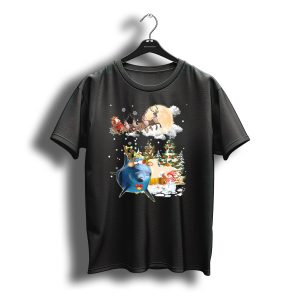 Santa'S Sleigh Ride With Reindeer Amidst Christmas Trees And Snowman Accompanied T-Shirt