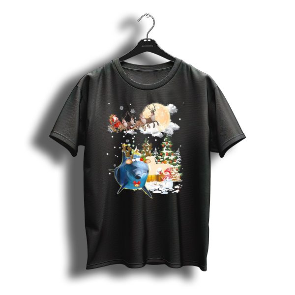 Santas Sleigh Ride With Reindeer Amidst Christmas Trees And Snowman Accompanied T Shirt t shirt 1