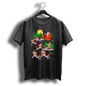 Santas Sleigh With Beagle Reindeer And Snowy Christmas Night T Shirt