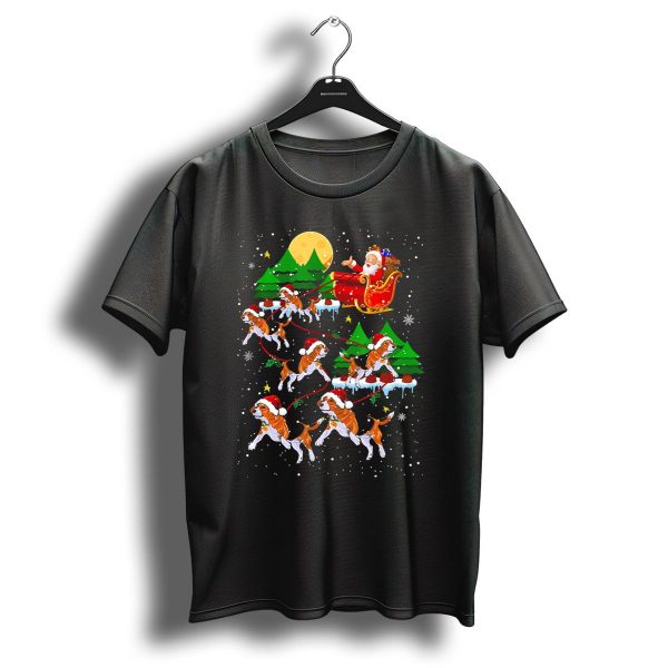 Santas Sleigh With Beagle Reindeer And Snowy Christmas Night T Shirt 1 t shirt 1