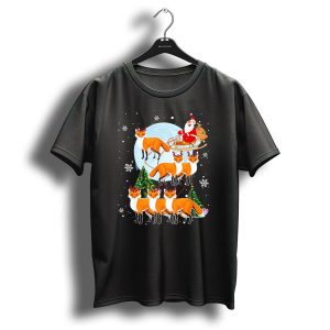 Santas Sleigh With Fox Reindeer Wild Animals Christmas Scene T Shirt