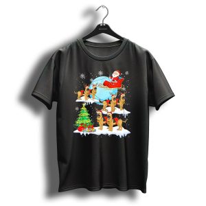 Santas Sleigh With German Shepherd Reindeer And Christmas Tree T Shirt