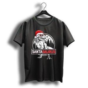 Santasaurus Dinosaur Rex Christmas T Rex Wearing Santa Hat And Sunglasses T Shirt