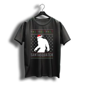 Santasquatch Ugly Christmas Holiday Sweater Silhouette With Santa Hat Family T-Shirt