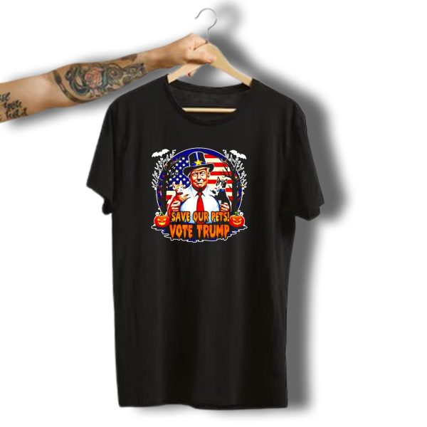 Save Our Pets Cats Vote Trump Halloween American Flag Pumpkins Bats T Shirt t shirt 1 1