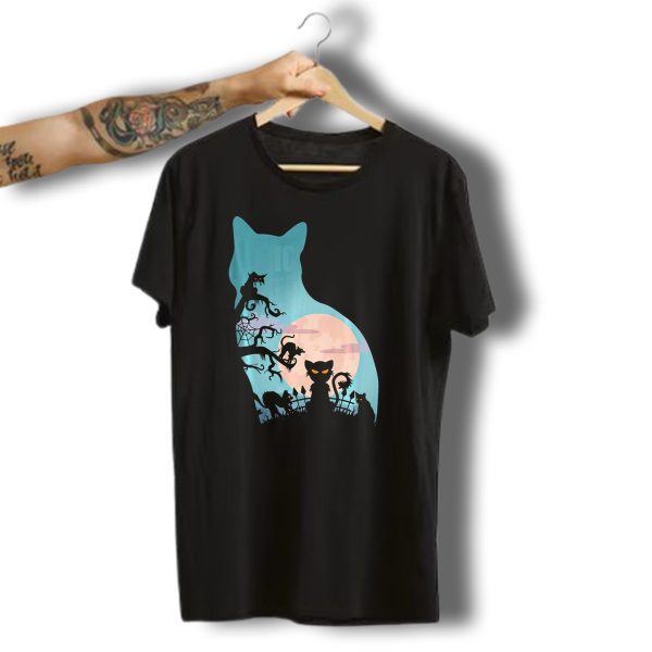 Scary Cat Lovers Halloween Creepy Moonlit T Shirt t shirt 1