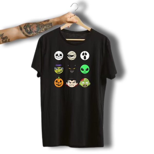 Scary Faces Halloween Emoji Emoji Icons Vampire Mummy Alien Ghost Pumpkin Monster T Shirt t shirt 1