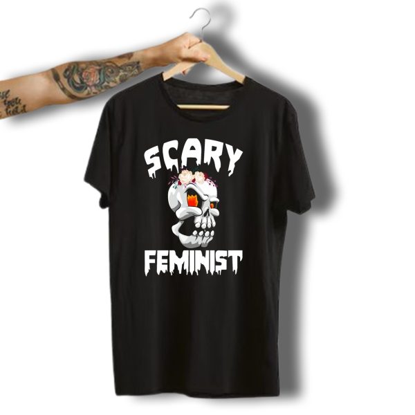 Scary Feminist Skull With Flowers Funny Halloween Horror T Shirt t shirt 1 1