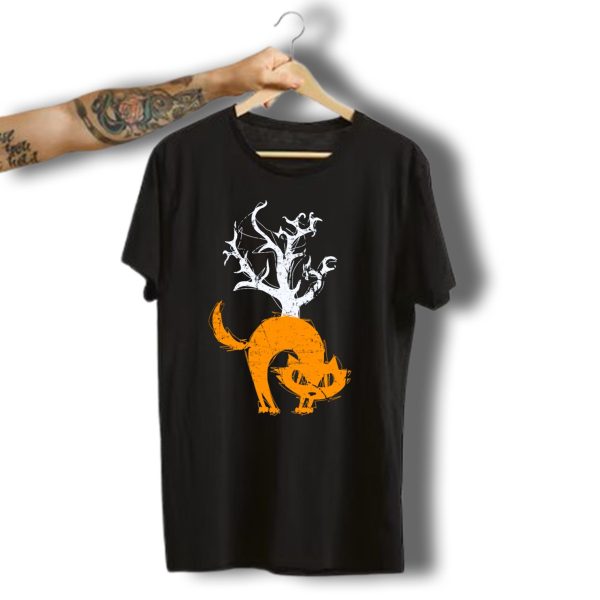 Scary Halloween Cat And Tree Cute Present T Shirt t shirt 1