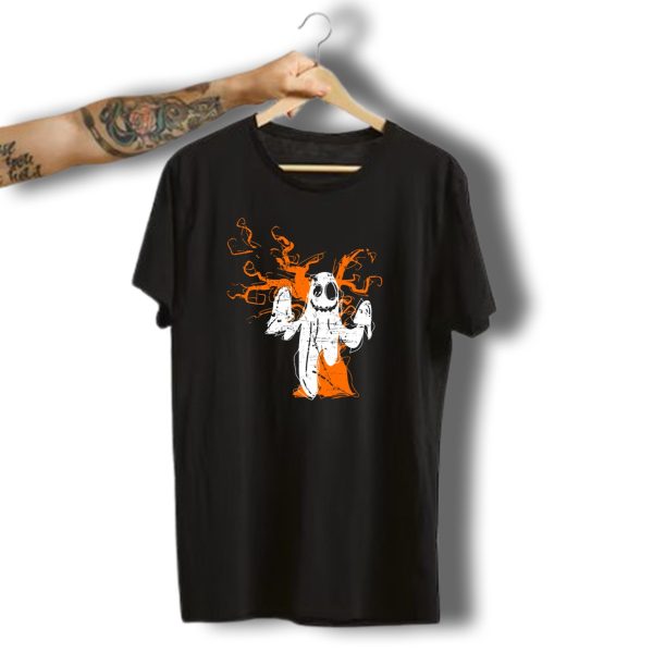 Scary Halloween Ghost With Creepy Tree Background T Shirt t shirt 1