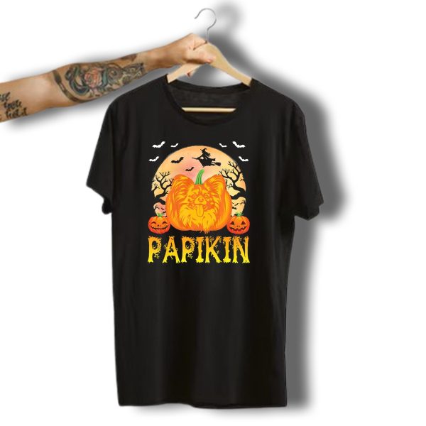 Scary Moon Papillon Dog Pumpkin Face Pap Papikin Halloween Night T Shirt t shirt 1