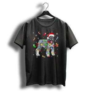 Schnauzer Christmas Lights Funny Dog Santa Hat Gingerbread Candy Canes Stars Snowflakes T-Shirt