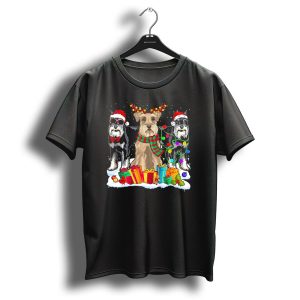 Schnauzer Christmas Santa Hat With Presents And Holiday Lights T Shirt