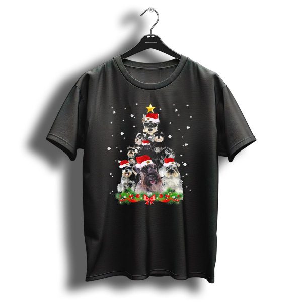 Schnauzer Christmas Tree With Santa Hats And Snowflakes T Shirt 1 t shirt 1