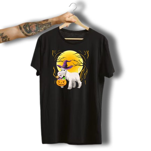 Schnauzer Dog Costume Halloween Funny Witch Moon Candy T Shirt t shirt 1
