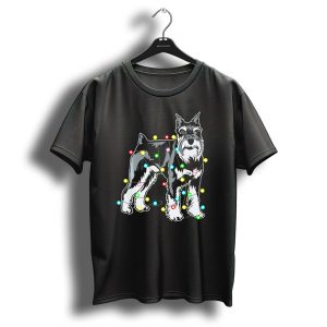 Schnauzer Entangled In Christmas Lights For Dog Lovers T-Shirt