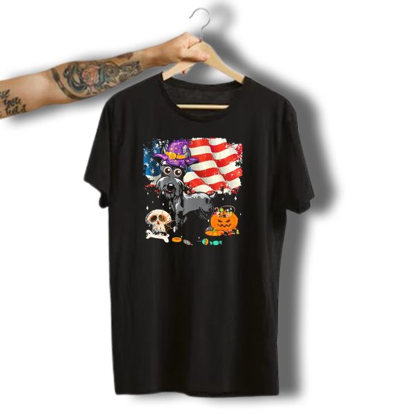 Schnauzer Halloween Usa Flag Skull Pumpkin Candy T Shirt t shirt 1