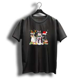 Schnauzer Reindeer Santa Hat Christmas Lights Snow Gifts T Shirt