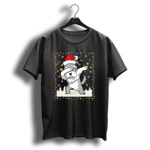 Schnauzer Santa Dabbing With Christmas Lights And Snowflakes T Shirt