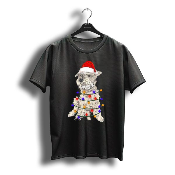 Schnauzer Santa Hat Christmas Lights Wrapping T Shirt t shirt 1