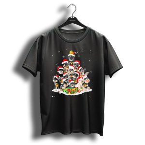 Schnauzer Santa Hats Christmas Tree With Gifts And Snowflakes T Shirt