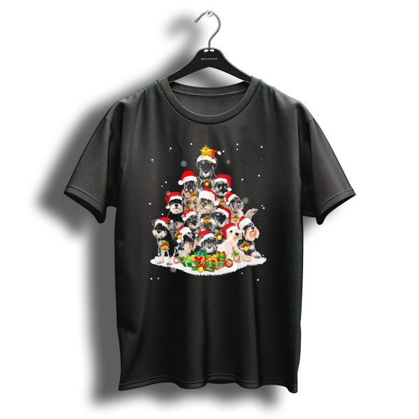 Schnauzer Santa Hats Christmas Tree With Gifts And Snowflakes T Shirt 1 t shirt 1