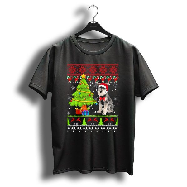Schnauzer Ugly Christmas Sweater With Santa Hat And Festive Holiday Tree T Shirt 1 t shirt 1
