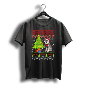 Schnauzer Ugly Christmas Sweater With Santa Hat And Festive Holiday Tree T-Shirt